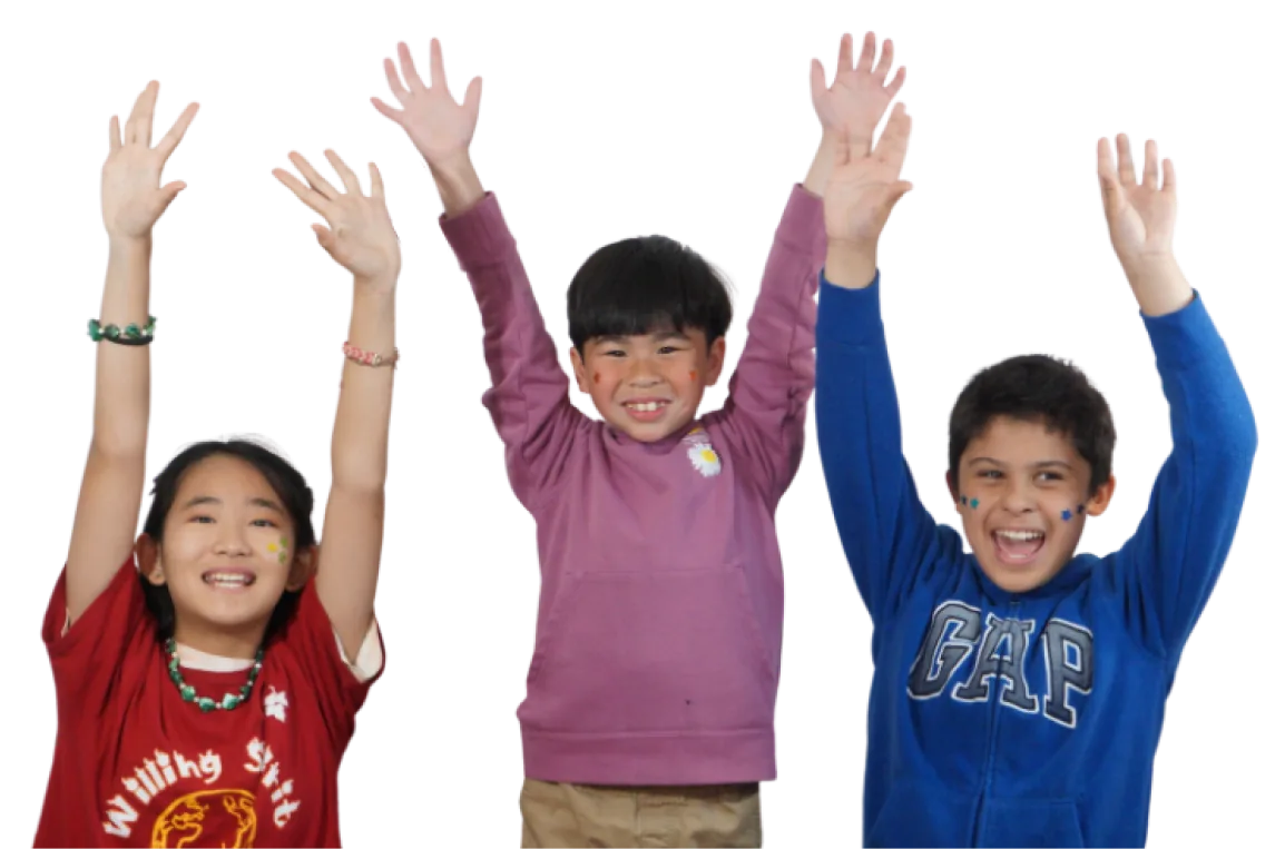 Bedrock students cheering with their hands raised